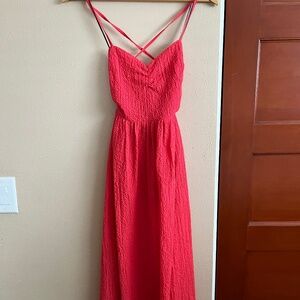 🐦‍🔥🍅☀️Desigual tomato red midi sun dress, lace up corset back, M